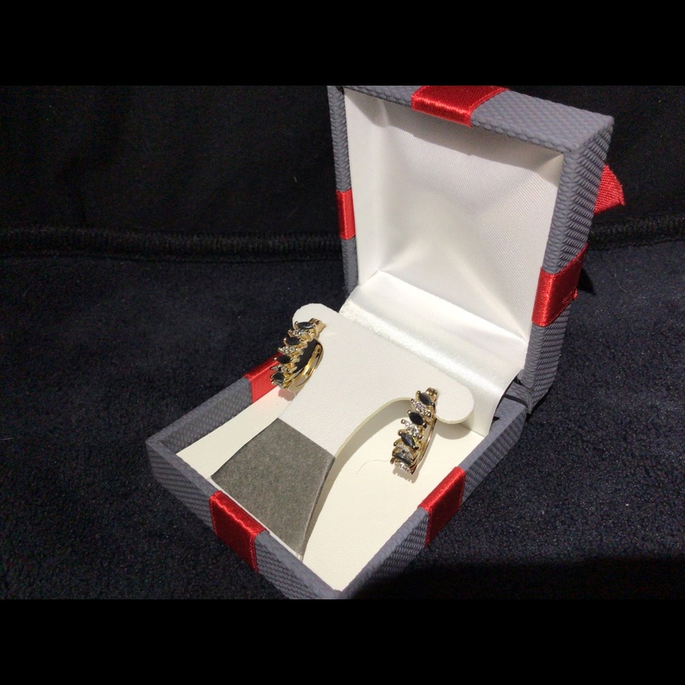 Diamond & sapphire hoops gold over 925 silver